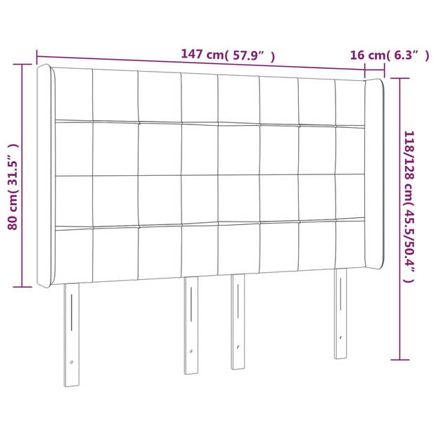 vidaXL Hoofdbord LED 147x16x118/128 cm stof zwart