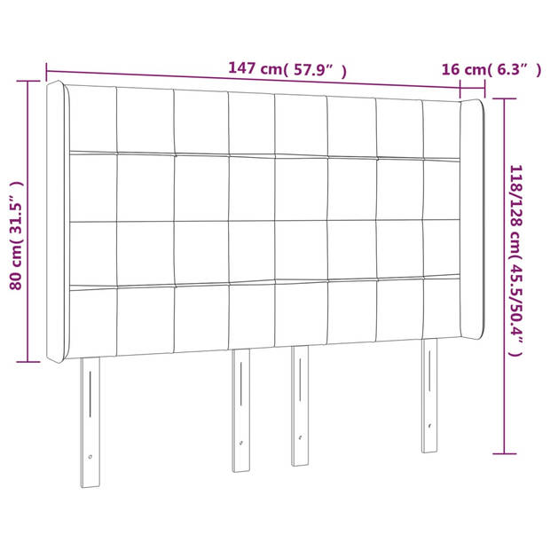 vidaXL Hoofdbord met randen 147x16x118/128 cm stof donkergrijs