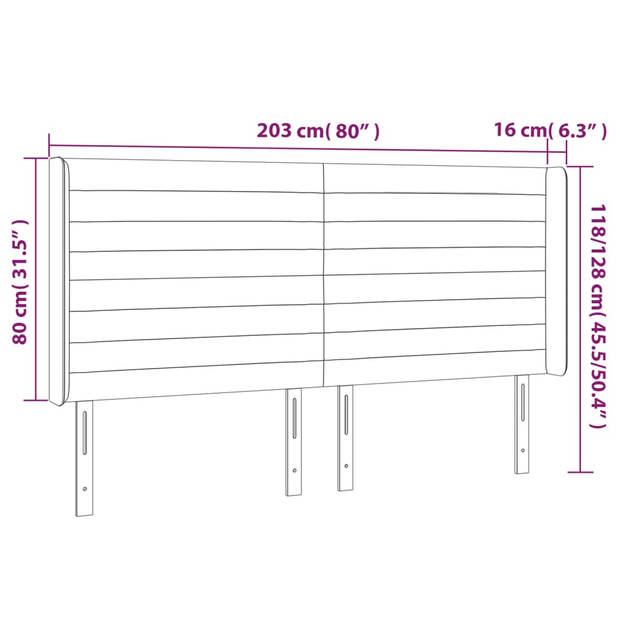 vidaXL Hoofdbord LED 203x16x118/128 cm fluweel roze