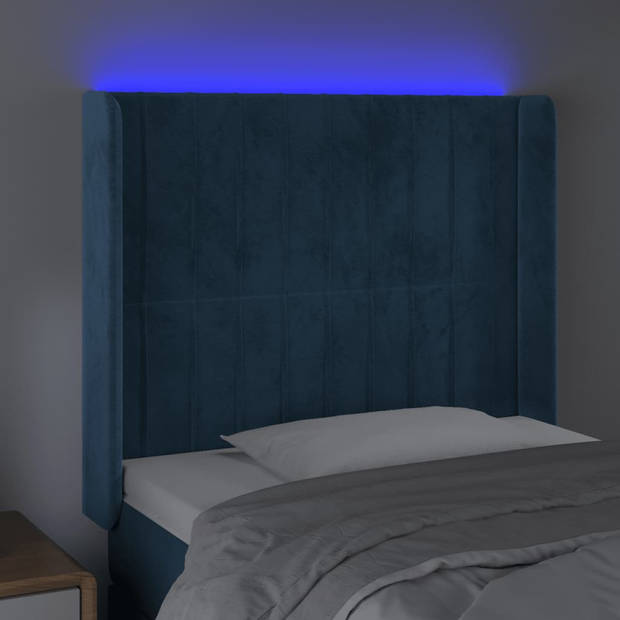 vidaXL Hoofdbord LED 83x16x118/128 cm fluweel donkerblauw