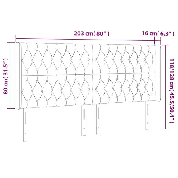 vidaXL Hoofdbord LED 203x16x118/128 cm fluweel donkergroen