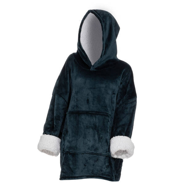 Hoodie Deken Blauw,Fleece plaid met mouwen Oversized knuffeltrui heren dames