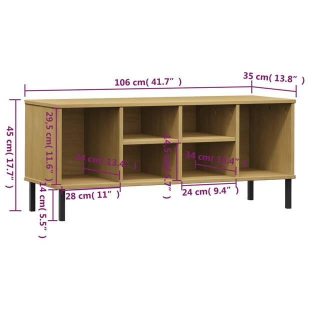 vidaXL Schoenenrek met metalen poten OSLO 106x35x45cm grenenhout bruin