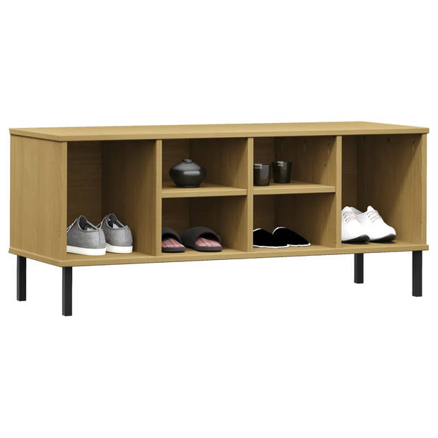 The Living Store OSLO Schoenenrek - Massief grenenhout - 106 x 35 x 45 cm - 6 vakken - Stevig blad - Metalen poten