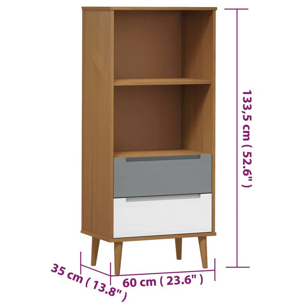 vidaXL Boekenkast MOLDE 60x35x133,5 cm massief grenenhout bruin