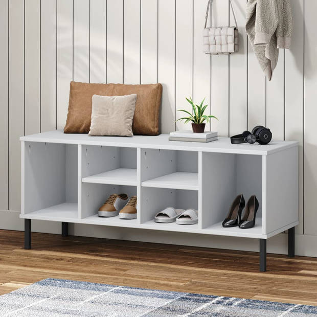 The Living Store OSLO Schoenenkast - 106 x 35 x 45 cm - Massief grenenhout met metalen poten