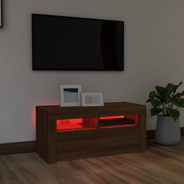 vidaXL Tv-meubel met LED-verlichting 90x35x40 cm bruin eikenkleur