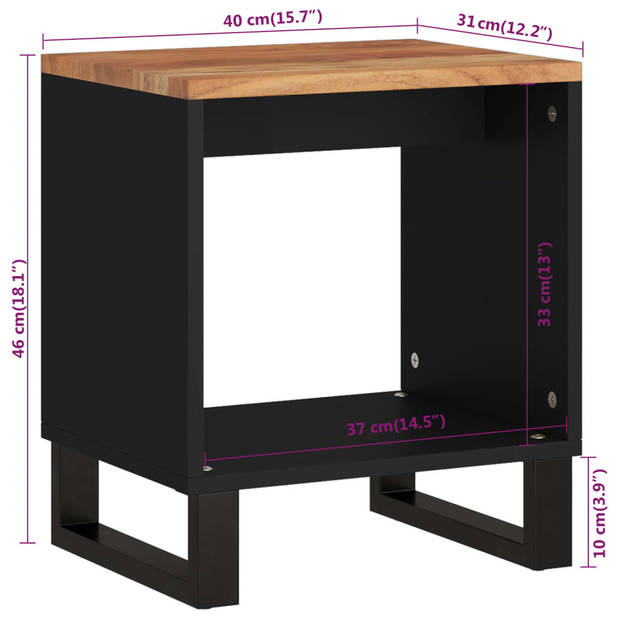 vidaXL Salontafel 40x31x46 cm massief acaciahout en bewerkt hout