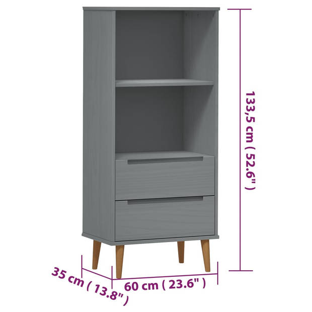 vidaXL Boekenkast MOLDE 60x35x133,5 cm massief grenenhout grijs