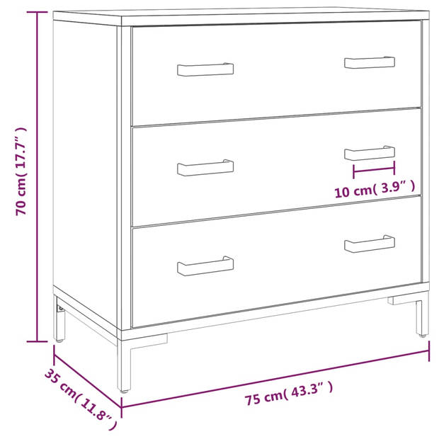 vidaXL Ladekast 75x35x70 cm massief grenenhout zwart