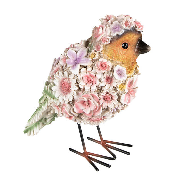 HAES DECO - Beeld Vogel 11x17x18 cm Roze Kunststof Bloemen Woonaccessoires Beeld decoratie Decoratieve Accessoires