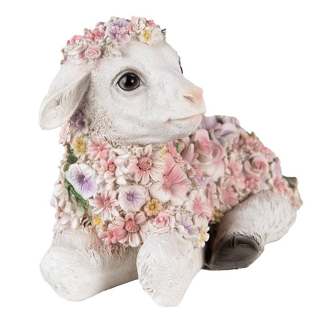 Clayre & Eef Beeld Schaap 25x13x16 cm Roze Polyresin Bloemen Woonaccessoires Roze Woonaccessoires