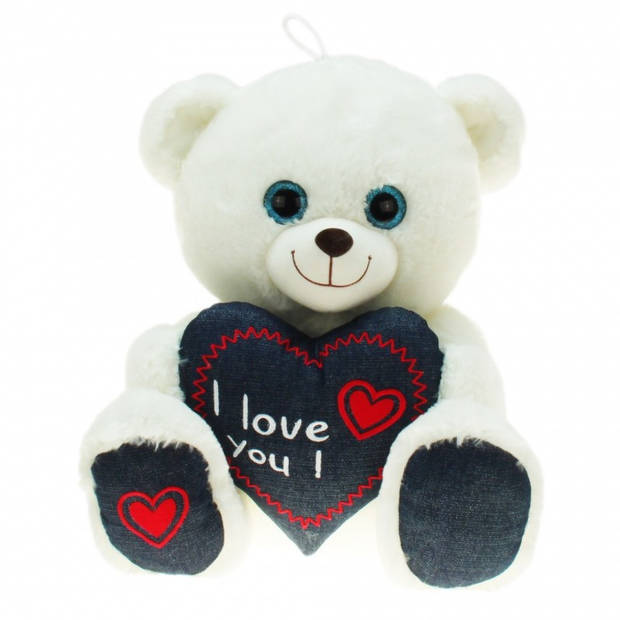 Pluche knuffel Valentijn I Love You beertje 25cm met hartjes wenskaart - Knuffelberen