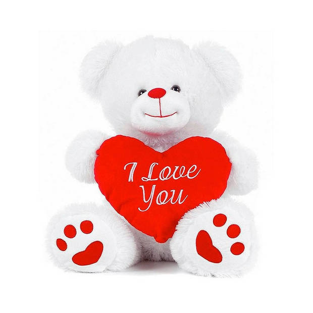 Pluche knuffel Valentijn I Love You beertje 20 cm met hartjes wenskaart - Knuffelberen