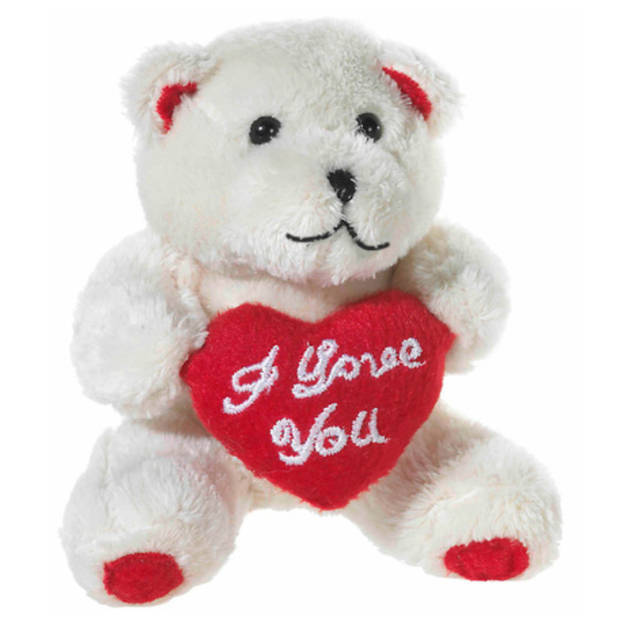 Pluche knuffel Valentijn I Love You beertje 10 cm met hartjes wenskaart - Knuffelberen