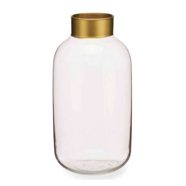 Bloemenvaas - luxe decoratie glas - roze transparant/goud - 14 x 30 cm - Vazen