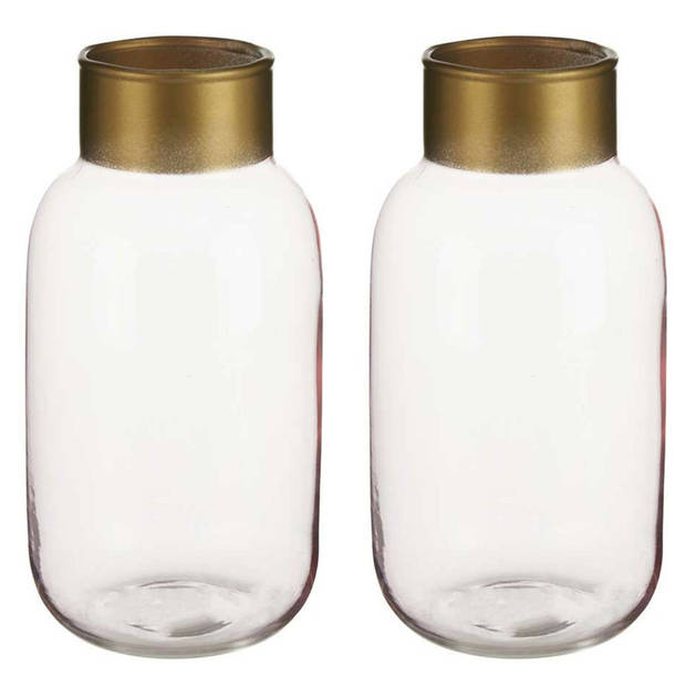 Bloemenvazen 2x stuks - luxe decoratie glas - roze/goud - 12 x 24 cm - Vazen