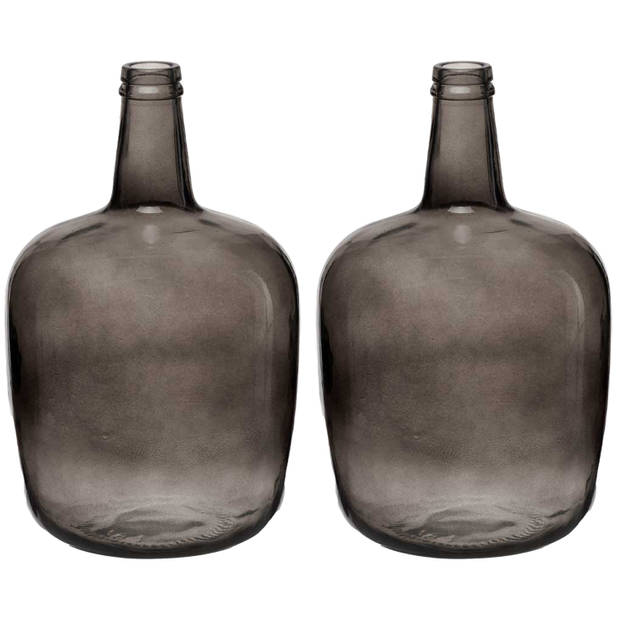 Bloemenvazen 2x stuks - flessen model - glas - grijs transparant - 22 x 39 cm - Vazen