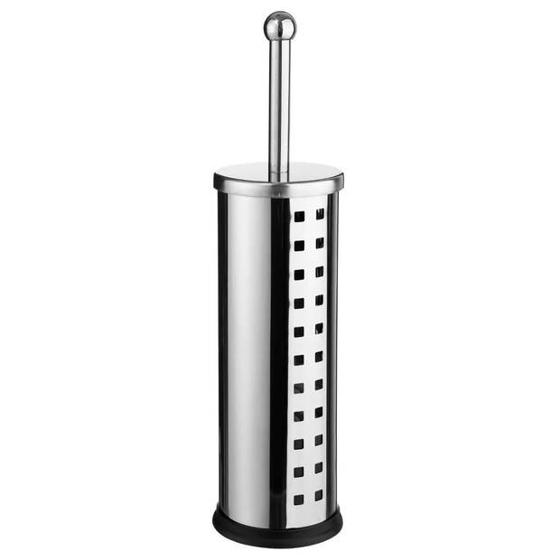 Toiletborstel/WC-borstel in houder met lekbak RVS zilver 39 cm - Toiletborstels