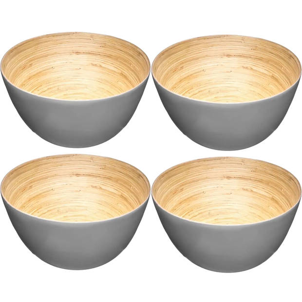 Set van 4x stuks Slakommetjes/serveer schaaltjes - bamboe - D17 cm - Saladeschalen