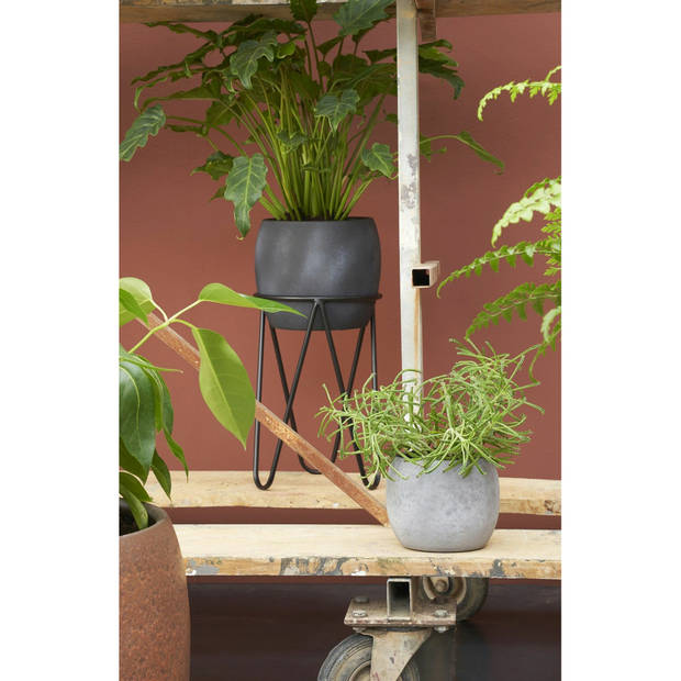 Mica Decorations bloempot plantenstandaard/verhoger - zwart - H15 x D13 cm - Plantenstandaarden