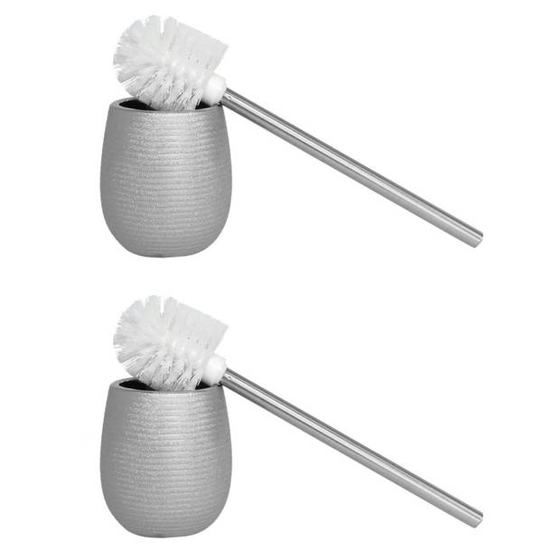 2x Stuks WC/Toiletborstels in houder zilver polystone 40 cm - Toiletborstels