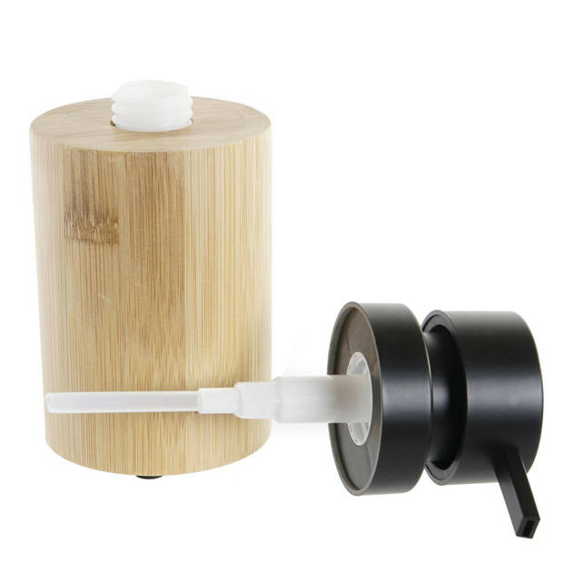 Zeeppompje/dispenser bamboe/rvs in kleur hout/zwart 8 x 16 cm - Zeeppompjes