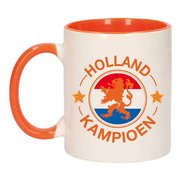 Mok/ beker wit en oranje Holland kampioen 300 ml - feest mokken