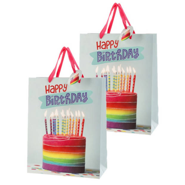 Set van 6x stuks papieren verjaardag giftbags/cadeau tasjes verjaardagstaart 25 x 32 x 12 cm - cadeautasjes