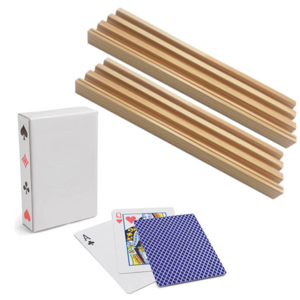 8x Speelkaarten houders hout 26 cm inclusief 54 speelkaarten blauw - Speelkaarthouders