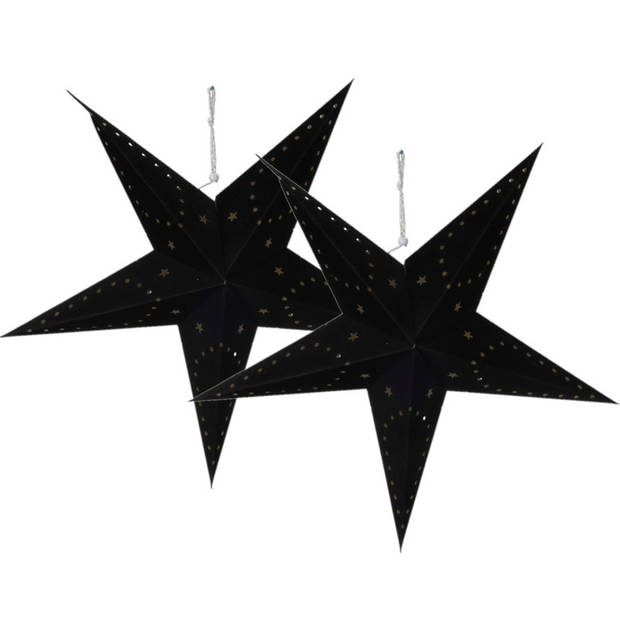 Verlichte lampions - 2 stuks - kerstster- 60 cm - papier - zwart - Kerststerren