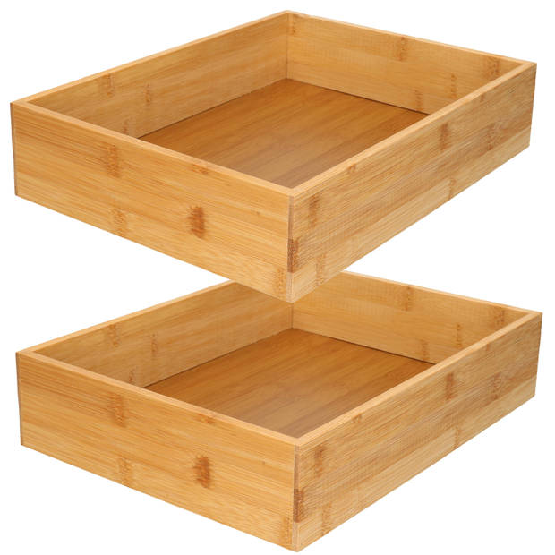 2x stuks kast/lade/make-up sorteer organizer bamboe hout bakje 32 x 24 x 7 cm - Make-up dozen