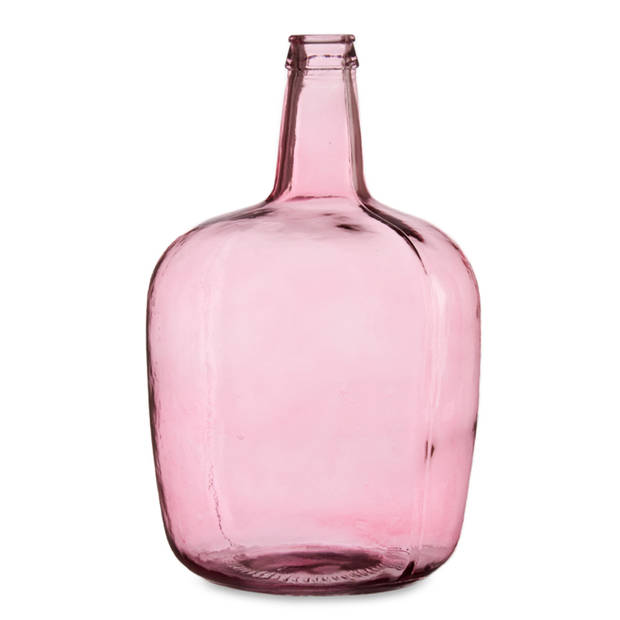 Bloemenvazen 2x stuks - flessen model - glas - roze transparant - 22 x 39 cm - Vazen