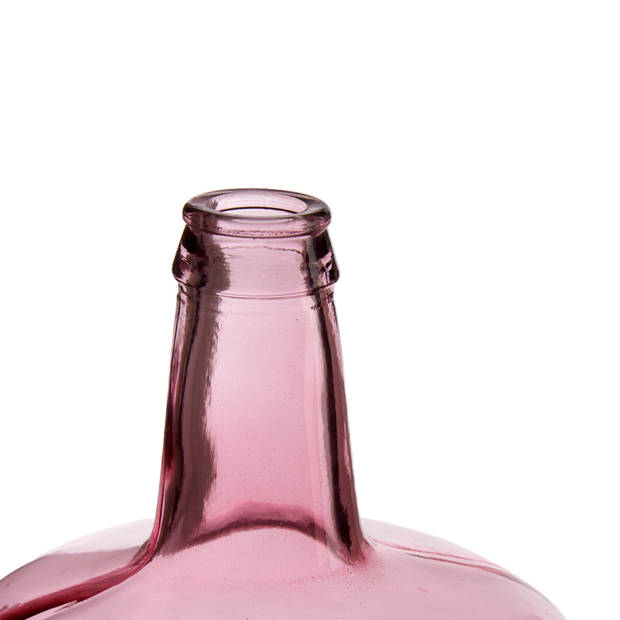 Bloemenvaas - flessen model - glas - roze transparant - 22 x 39 cm - Vazen