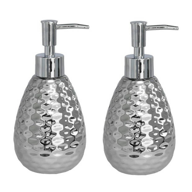 2x stuks zeeppompje/dispenser zilver glanzend metaal 8 x 17 cm - Zeeppompjes