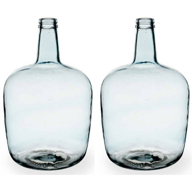 Bloemenvazen 2x stuks - flessen model - glas - blauw transparant - 22 x 39 cm - Vazen