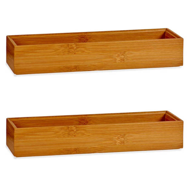 2x Stuks Kast/lade/make-up organizers bamboe hout bakje 30 x 7 x 5 cm - Make-up dozen