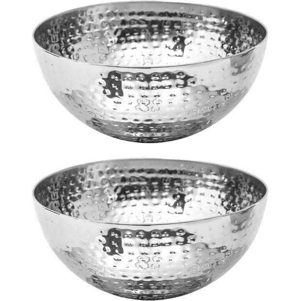 Secret de Gourmet Slakom/serveer schaal- rvs metaal - D29 cm - Set 2x - Saladeschalen