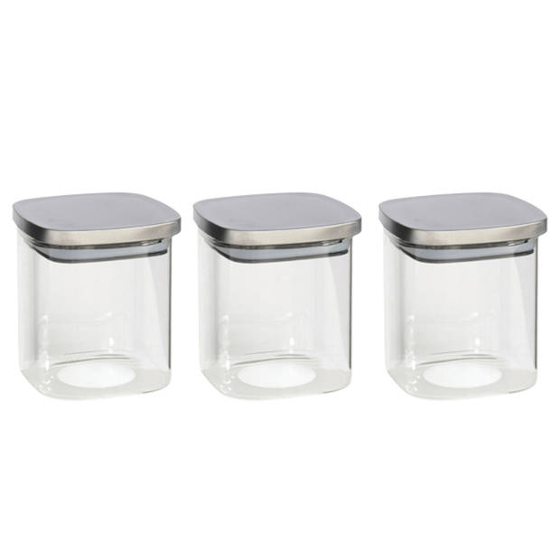 3x stuks voedsel/etenswaren bewaren voorraadpot 800 ml glas met RVS deksel - Voorraadpot