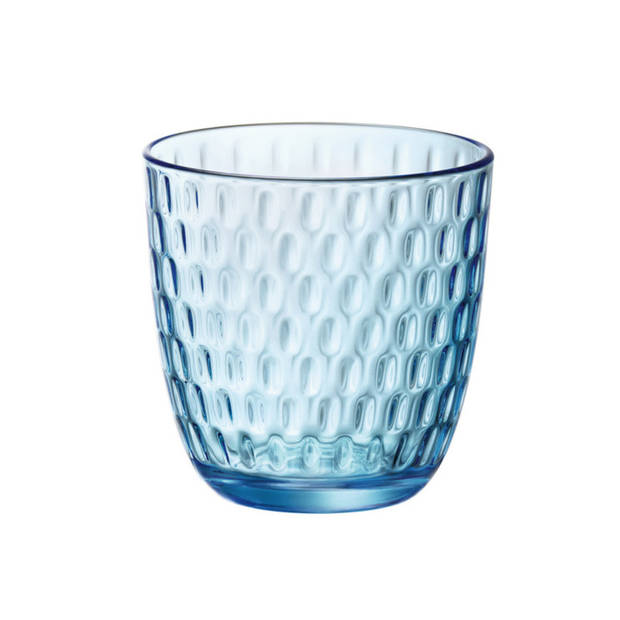 8x stuks waterglazen/drinkglazen blauw transparant met relief 290 ml - Drinkglazen