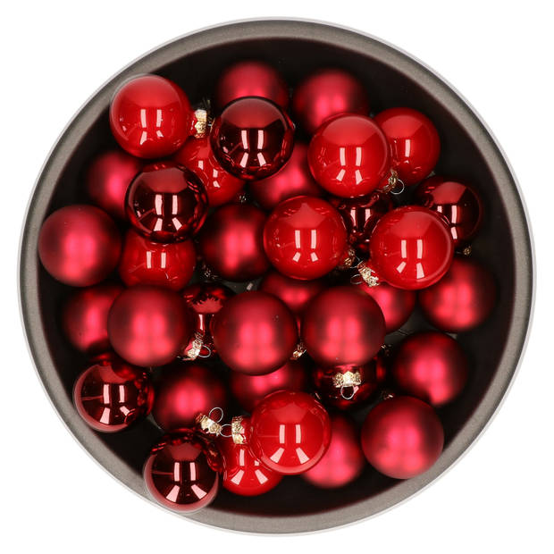 Kerstballen set van glas 36x stuks rood tinten 6 cm - Kerstbal