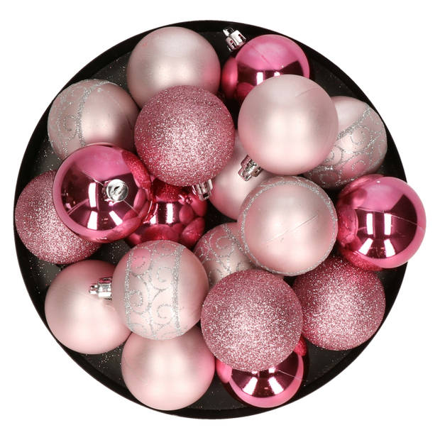Kunststof kerstballen 20x stuks roze mix 6 cm - Kerstbal