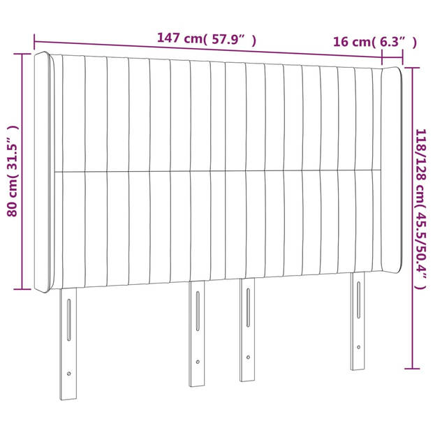 vidaXL Hoofdbord LED 147x16x118/128 cm fluweel donkergrijs