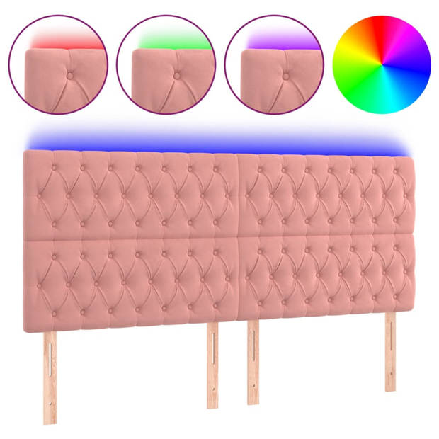 vidaXL Hoofdbord LED 180x7x118/128 cm fluweel roze