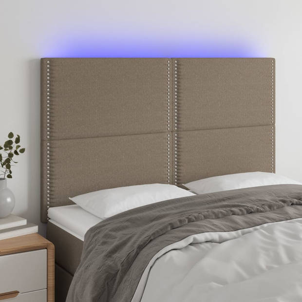 vidaXL Hoofdbord LED 144x5x118/128 cm stof taupe