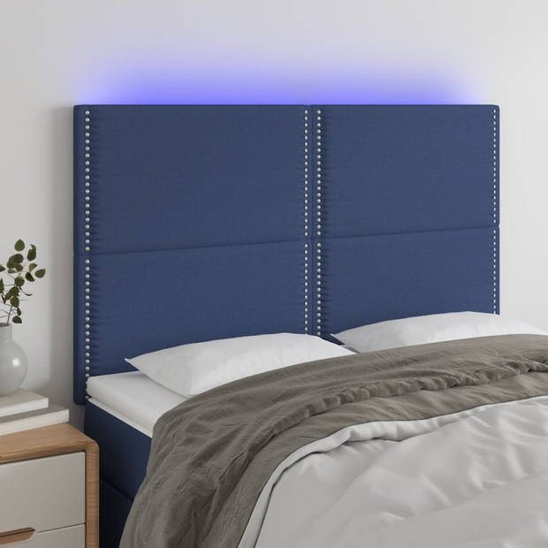 vidaXL Hoofdbord LED 144x5x118/128 cm stof blauw