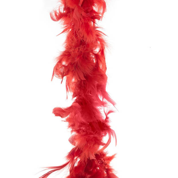 Boa kerstslingers - 2x st - veren - rood - 200 cm - kerstversiering - Kerstslingers