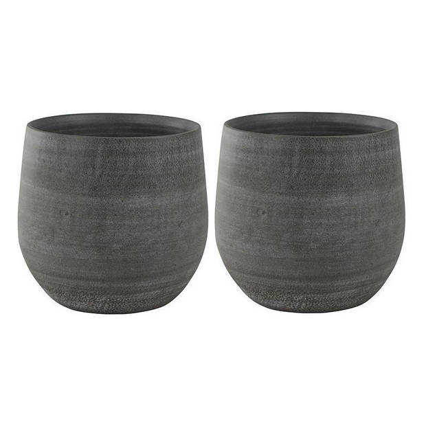 2x stuks plantenpotten/bloempotten in een strakke Modern design look mystic grijs Dia 36 cm en Hoogt - Plantenpotten