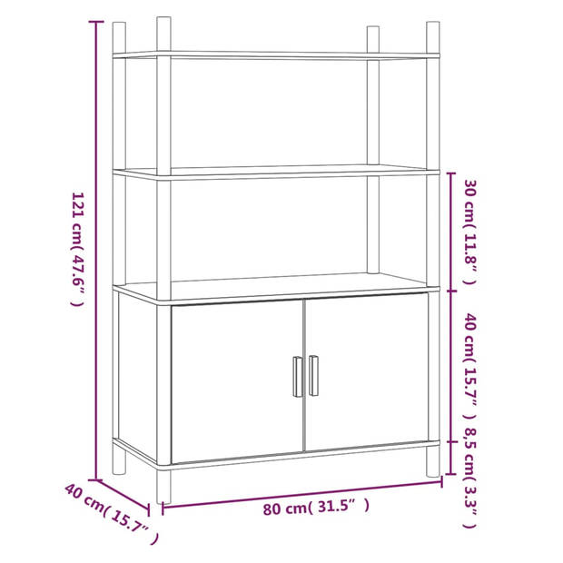 vidaXL Hoge kast 80x40x121 bewerkt hout