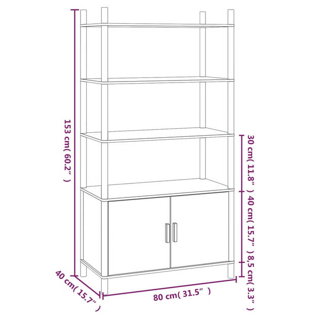 vidaXL Hoge kast 80x40x153 cm bewerkt hout wit